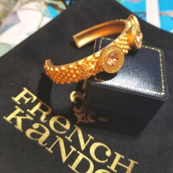 FRENCH KANDE 24K Overlay European Pink Crystal Cuff Bracelet - Picture 3 of 9